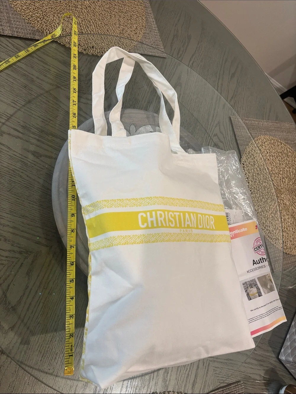 Dior White and Yellow Cotton Tote Bag with certificate of authenticity